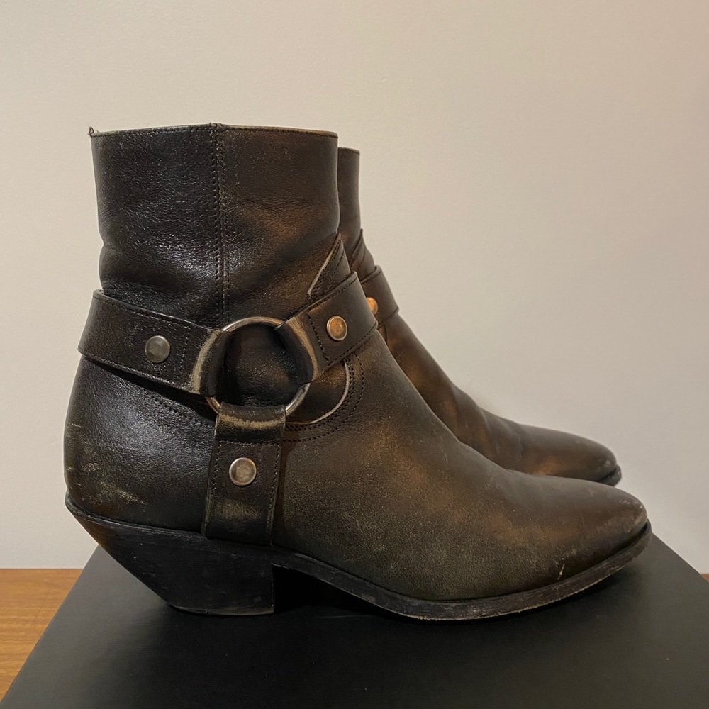 Saint Laurent harness boot in distressed leather